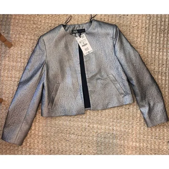 NWT Zara silver coated jacket, Med $80 A40 - Picture 2 of 8